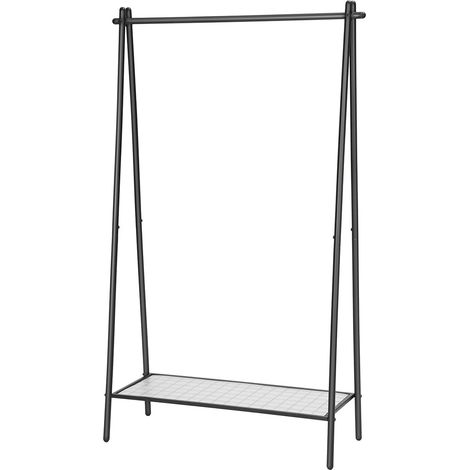 Perchero metálico con barra y estante inferior estilo sencillo para dormitorio vestidor o guardarropa 92,5 x 33,5 x 153 cm negro mate 120007121