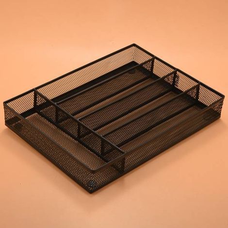 Plateau à couverts en treillis métallique, boîte à couverts en métal, hauteur x largeur x profondeur : 5 x 23,5 x 32 cm, noir.