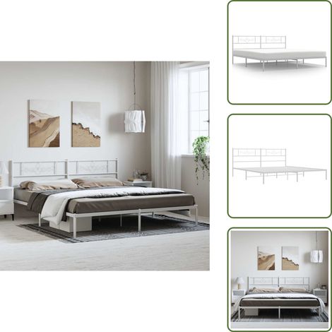 Bettgestell mit Kopfteil Metall Weiß 193x203 cm - Metallbettfundament - Weißes Bettgestell - Boxspringrahmen - Doppelbett - Bettrahmen (1/5)