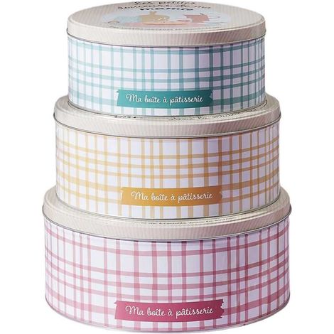 Set de 3 boîtes de rangement en métal pour pâtisseries à carreaux pastel (1/5)