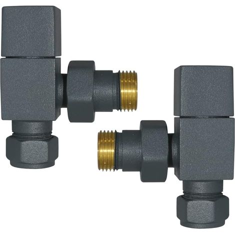 Warmehaus 15mm Pair of Square Angled Radiator Valves Anthracite