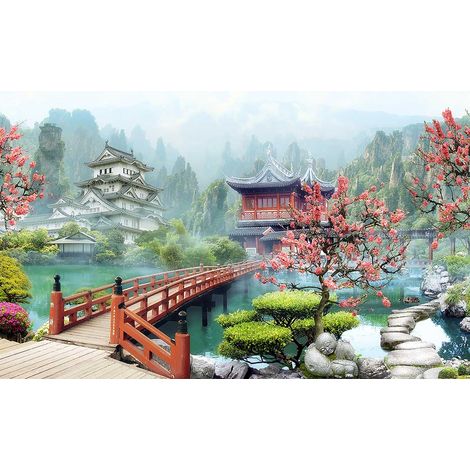 Tableau paysage temple bouddhiste 80x50 cm – Impression UVgel haute définition – Toile coton/polyester – Finition mat premium – Hxadeco (1/5)