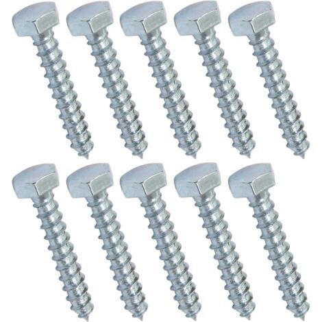 Lot de 10 - Tirefond/vis à bois M8x50mm - à tête hexagonale 6 pans - en acier-zingué - assemblage fixation charpente ossature contreplaqués agglomérés