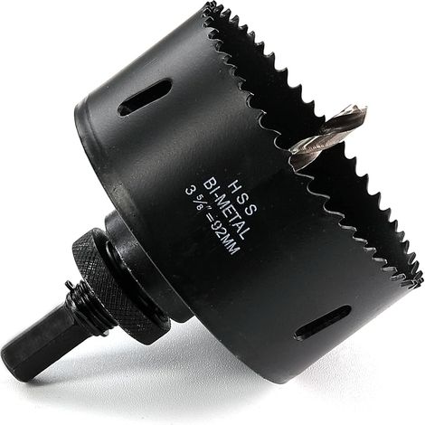 [JAMAIS UTILISÉ]Scie cloche 92 mm HSS M42 bimétallique en acier rapide avec tige hexagonale et foret pour bois, cloison sèche et tôle métallique, noir (1/5)