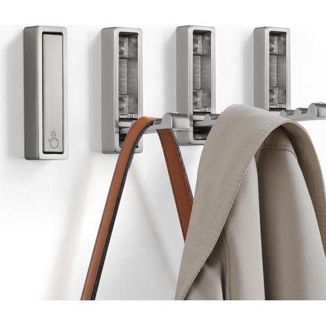 Four foldable, rustproof hooks with screws, made of zinc alloy (brushed nickel). (1/5)
