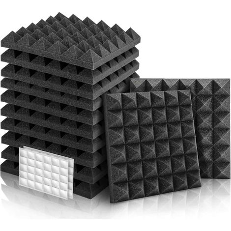 Mousse acoustique pyramidale avec autocollants double face, lot de 12. Mousse acoustique pour podcasting, studios, bureaux, apprentissage à domicile. Panneaux d'absorption acoustique 30 x 30 x (1/5)