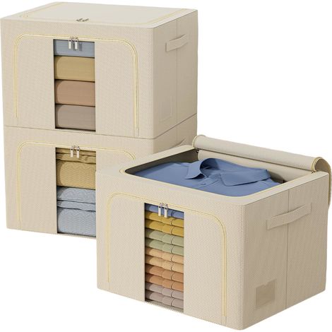 Scatola Contenitore Organizer Abiti Beige 3 pz 66L (1/5)