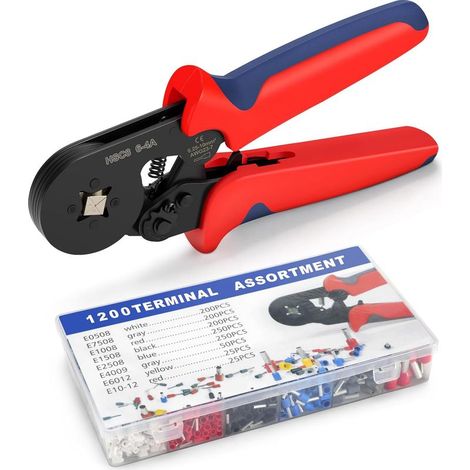 Online Store – Pince à sertir cosse électrique 0.25-10mm² – Kit avec 1200 cosses isolées – Acier spécial pour sertissage sécurisé – Outil professionnel (1/5)