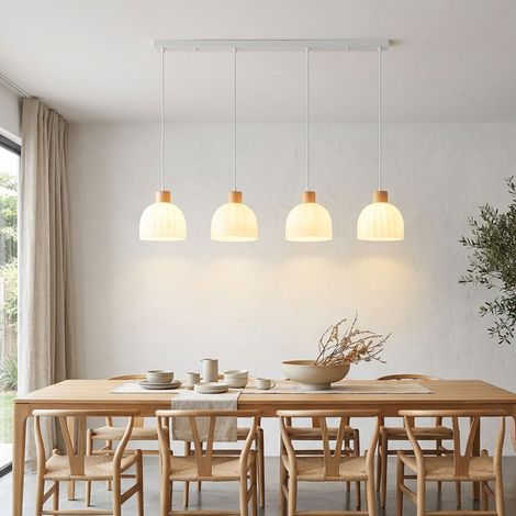 Pendelleuchte Hängeleuchte Deckenleuchte Metall weiß Glas höhenkürzbar H 120 cm