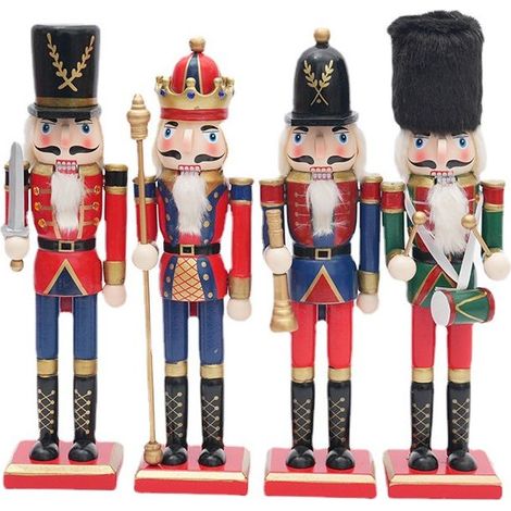 Ornements de Noël Casse-Noisette Soldat, Casse-Noisette en bois, Ensemble d'ornements de Noël Casse-Noisette Soldat classique, Décorations pour sapin de Noël (1/4)