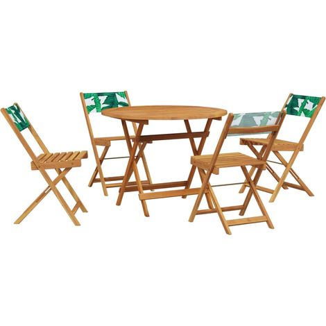 Maison Exclusive - Set Pranzo da Giardino 5 pz Foglie in Tessuto e Legno Massello (1/5)