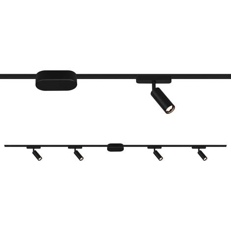Système de rails set de démarrage, 4x spots LED, extensible, orientable, lampes, système de rails lumineux pour plafond, projecteur rail, plafonnier LED, spotlight, 2m, noir (1/5)