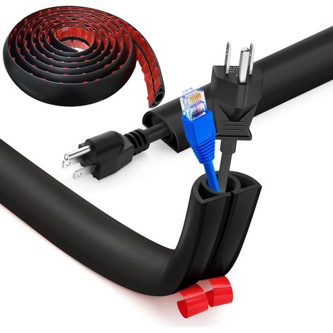 Cache Cable Sol, Petit Canal de câble Flexible,5M x 2cm Goulotte Passe Cable Sol Silicone, Cache Fil Électrique Sol Auto-Adhésif Facile à Couper Montage pour Tous Les Câbles (Noir-Arrondi) (1/5)
