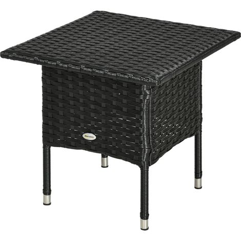Rattan Side Table, Outdoor Coffee Table with Plastic Board Under  Full Woven Table Top for Patio, Garden, Balcony, Black (1/5)