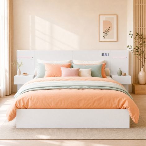 Letto matrimoniale 160x200 cm in MDF bianco con USB, LED e altoparlante - MEUBLIV (1/5)