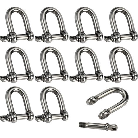 10 Pièces Manille en D Droite en Acier Inoxydable,M6 Métal Forme d'arc en D 304 Inox Acier D Anneau Manille, Connexion Rapide, pour Levage de Wirerope, Véhicule, Ancre de Bateau, Construction, Argent (1/5)