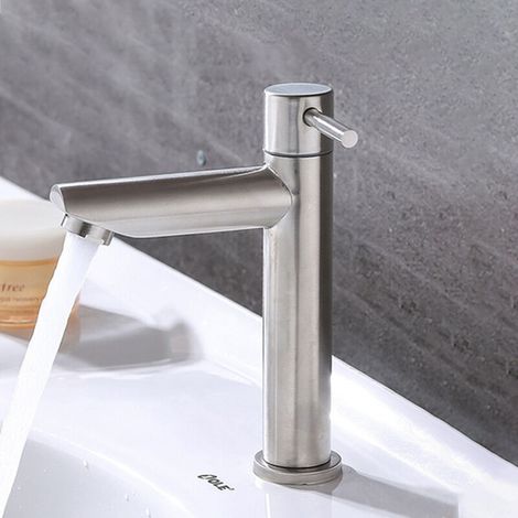 Robinet Salle Bain Eau Froide Uniquement avec Bec Hauteur 18 cm, Robinet Lave Main Eau Froide en Acier Inoxydable, Robinet Lavabo Eau Froide pour WC (1/3)