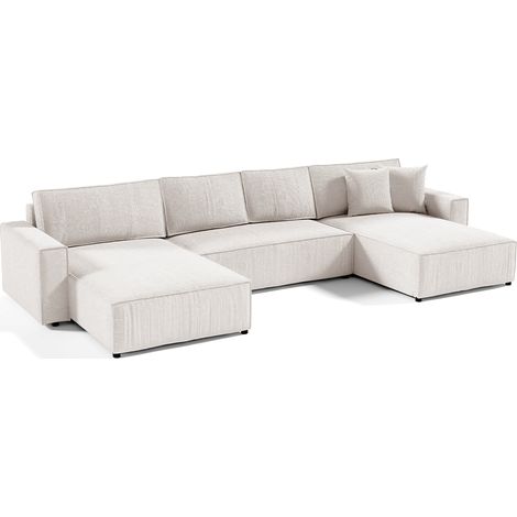 U-Sofa 5-sitzig umbaubar Truhe Isaac Cord Blanc Cassé