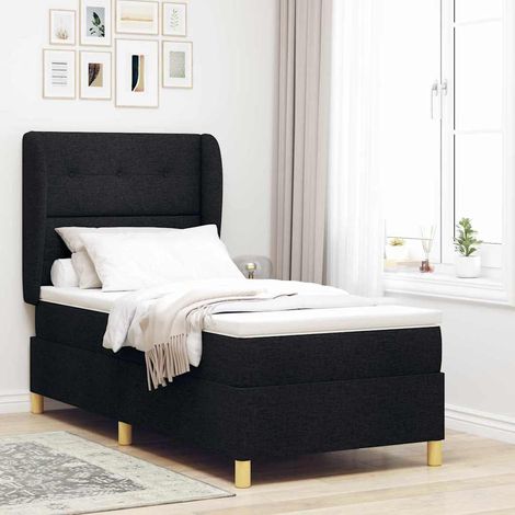 Cama con Somier y Colchón Gris Oscuro 90x190 cm de Tela Negro