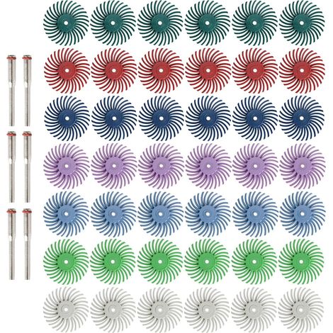 Kit di 42 dischi a setole radiali da 1 pollice con gambo da 3 mm per utensili rotanti, mola abrasiva di precisione per lucidare gioielli, legno e metallo, grana 80-2500 (1/5)