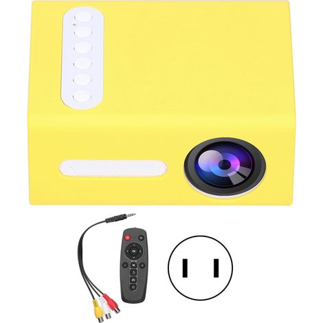 Mini projecteur domestique portable LED T300 pour home cinéma enfant - Lecteur vidéo multimédia 100-240V (Jaune/Blanc, prise US) (1/5)