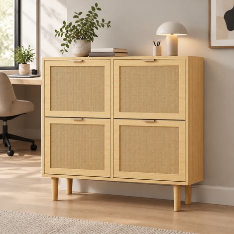 MEUBLIV Scarpiera 100x25x90 cm rovere chiaro - 4 ante a ribalta salvaspazio (1/5)