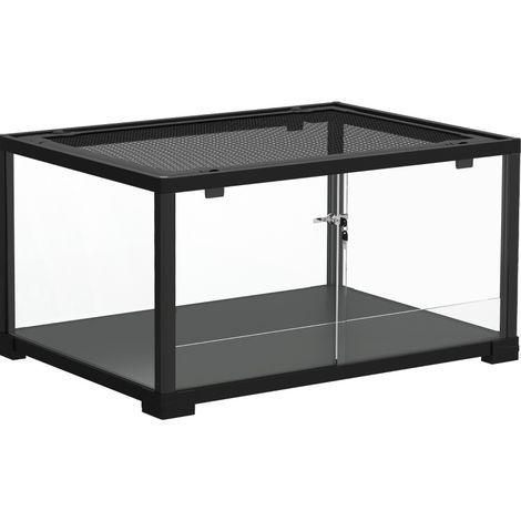 Terrarium en verre trempé 86 L avec porte coulissante verrouillable, 60 x 45 x 32 cm, noir (1/5)