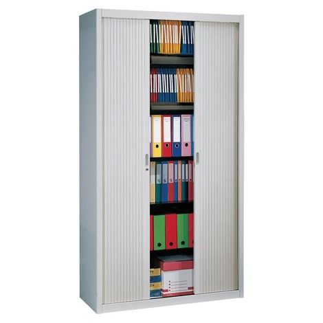 Armoire haute à rideaux démontables Classiques 220 x 120 cm - Portes gris clair - Maxiburo