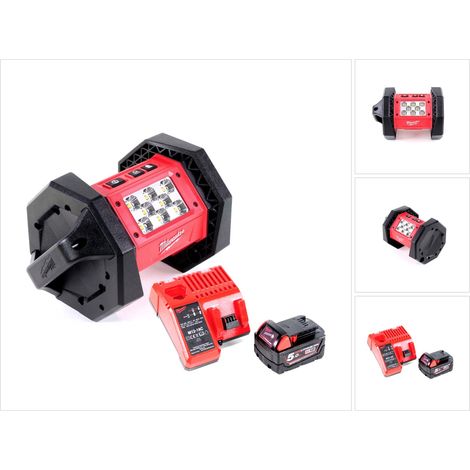 Milwaukee M18 AL-501C Akku LED Flutstrahler mit 1100 Lumen + 1x 5,0 Ah Akku + Universal Ladegerät (1/5)