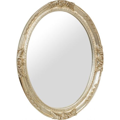 Biscottini Miroir Mural Grand 93 x 3,5 x 72 cm, Miroir Ovale, Miroir de Salle de Bain Finition Argent (1/4)