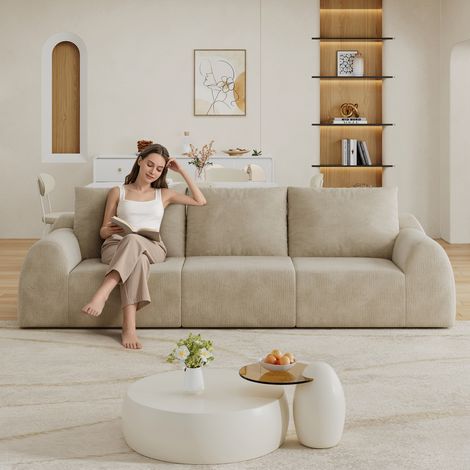 Canapé compressible sans cadre 257 cm, canapé en mousse, sans assemblage, pour salon, chambre et appartement, kaki