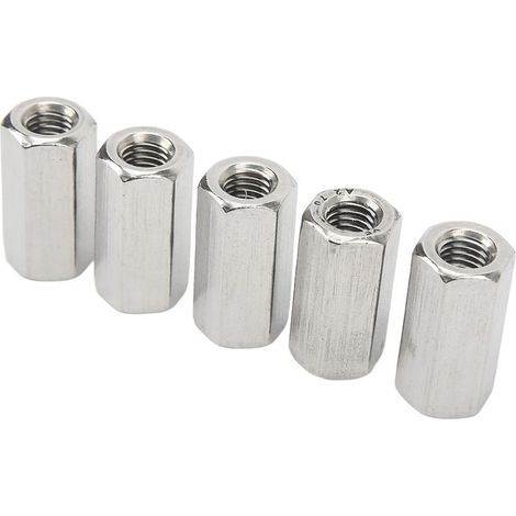 Écrou d'accouplement hexagonal M10, 5 pièces, connecteur argenté antirouille en acier inoxydable pour goujons de boulons (1/5)