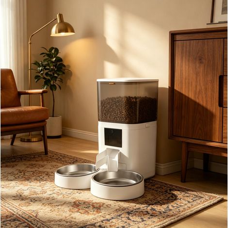 Distributore automatico di crocchette per gatti 6 L, doppia ciotola inox, WiFi Tuya DESVIAE (1/5)