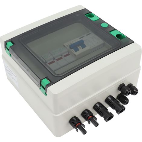 Boîtier de raccordement photovoltaïque pour 2 chaînes, fusible 15 A, disjoncteur de protection contre la foudre, 2 entrées, 1 sortie, 1000 V CC, étanche IP67 (1/5)