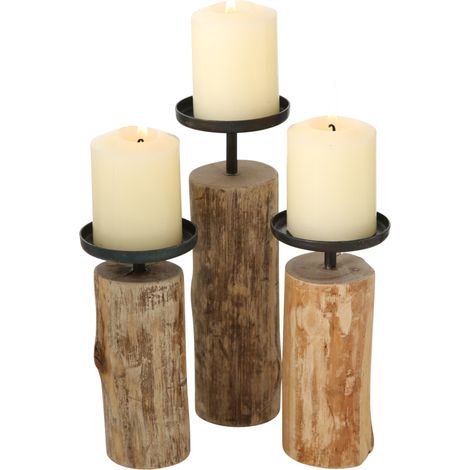 Boltze Kerzenständer Tempe 3-tlg. Kerzenhalter aus Holz + Metall