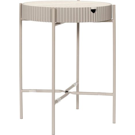Table d'appoint plateau amovible aspect pierre naturelle piétement métal laqué beige - SHANON
