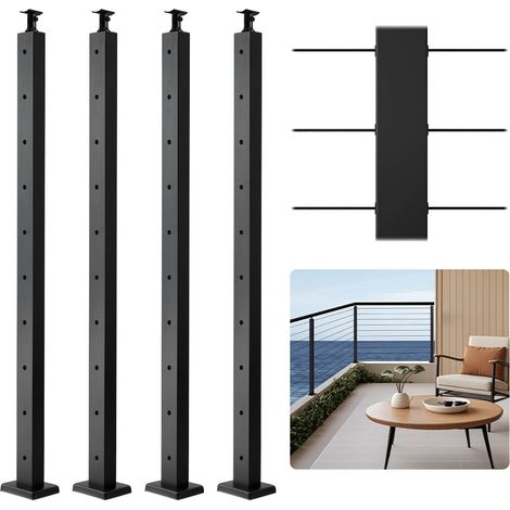 Poteau Garde Corps, Lot de 4, Poteau Rampe d'Escalier Câble 914x50,8x50,8 mm Trous Horizontaux Pré-percés Support Horizontal Incurvé, pour Main Courante, Balustrade, Noir, 4JZLGZXHS914MY65M001V0 (1/5)