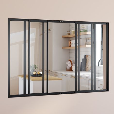 Metal negro y cristal templado Techo corredizo de 6 cristales An. 160 x Al. 108 cm