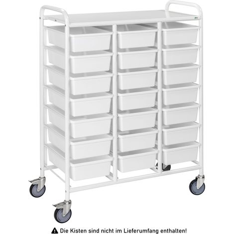 Kongamek Kisten- und Tablettwagen 950x420x1205mm in weiß mit 21 Böden und Bremse