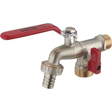 Robinet de Jardin - AROZ - Manette Plate Quart de Tour Double Sortie - Laiton-Ywey (1/4)
