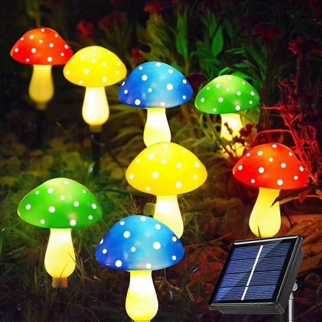 Lot de 8 lampes solaires champignon pour la décoration de jardin, 8 modes d'éclairage, étanches, multicolores.-AquaForge