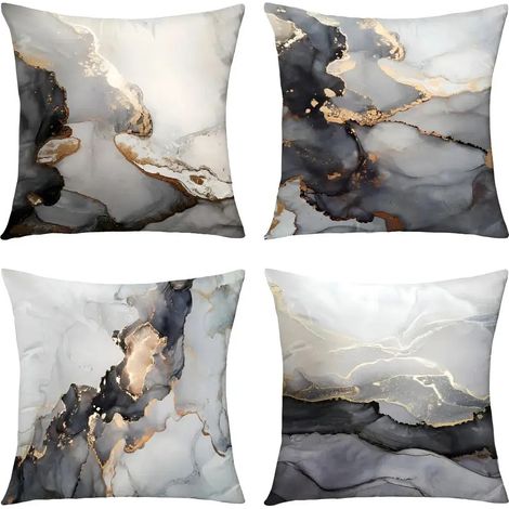 Marbre abstrait peint coussin de polyester gris 4PCS (1/5)