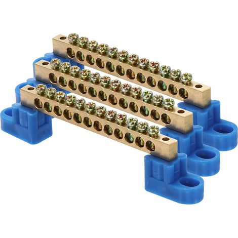 3 Pcs Borne De Terre, 12 Positions Borne À Vis En Laiton, Bloc De Terre 6x9mm Pour Équipement Électrique, Boîte De Distribution, Bleu (1/5)
