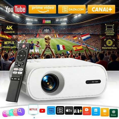 【Netflix ufficiale/focus motorizzato】Mini Videoproiettore con WiFi 6, Bluetooth 5.2, 20.000 lumen, 1080P Full HD proiettore smart