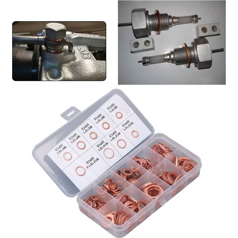 200 joints d'étanchéité en cuivre, conditionnés en boîte avec 9 spécifications de joints toriques, joints en cuivre M5-14 (1/5)