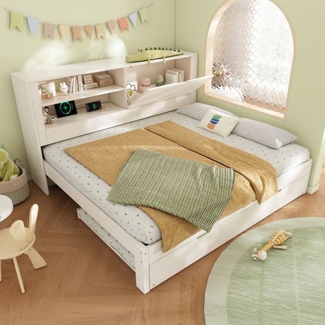 Bett Doppelbett mit Stauraum 140x190 Holz Weiß OKMYHOME (1/4)