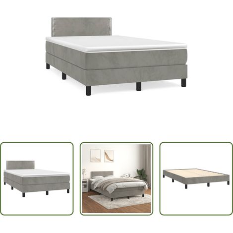 Samtbett - Boxspringbett mit Matratze Hellgrau 120x190 cm Samt (1/5)