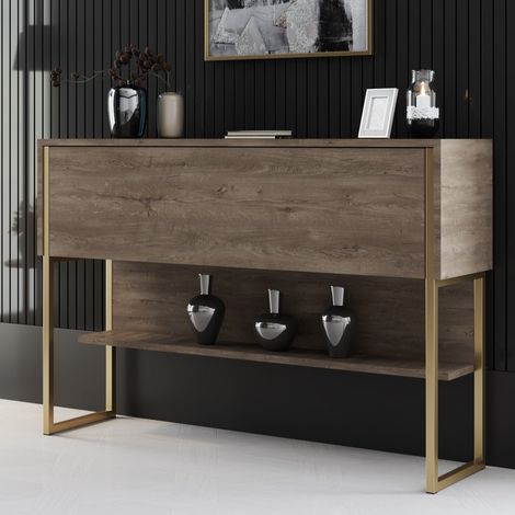 Modern Sideboard Walnuss Luxus 120x80x30 - Goldrahmen - Ein Fach