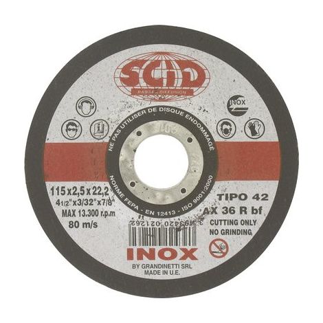 Disque à Tronçonner L'inox Moyeu Déporté ø X Ep (mm) 115 X 3 (1/2)