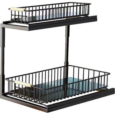 Étagère coulissante double pour évier, tiroir d'épices multifonction pour cuisine ou salle de bain, noir (1/5)